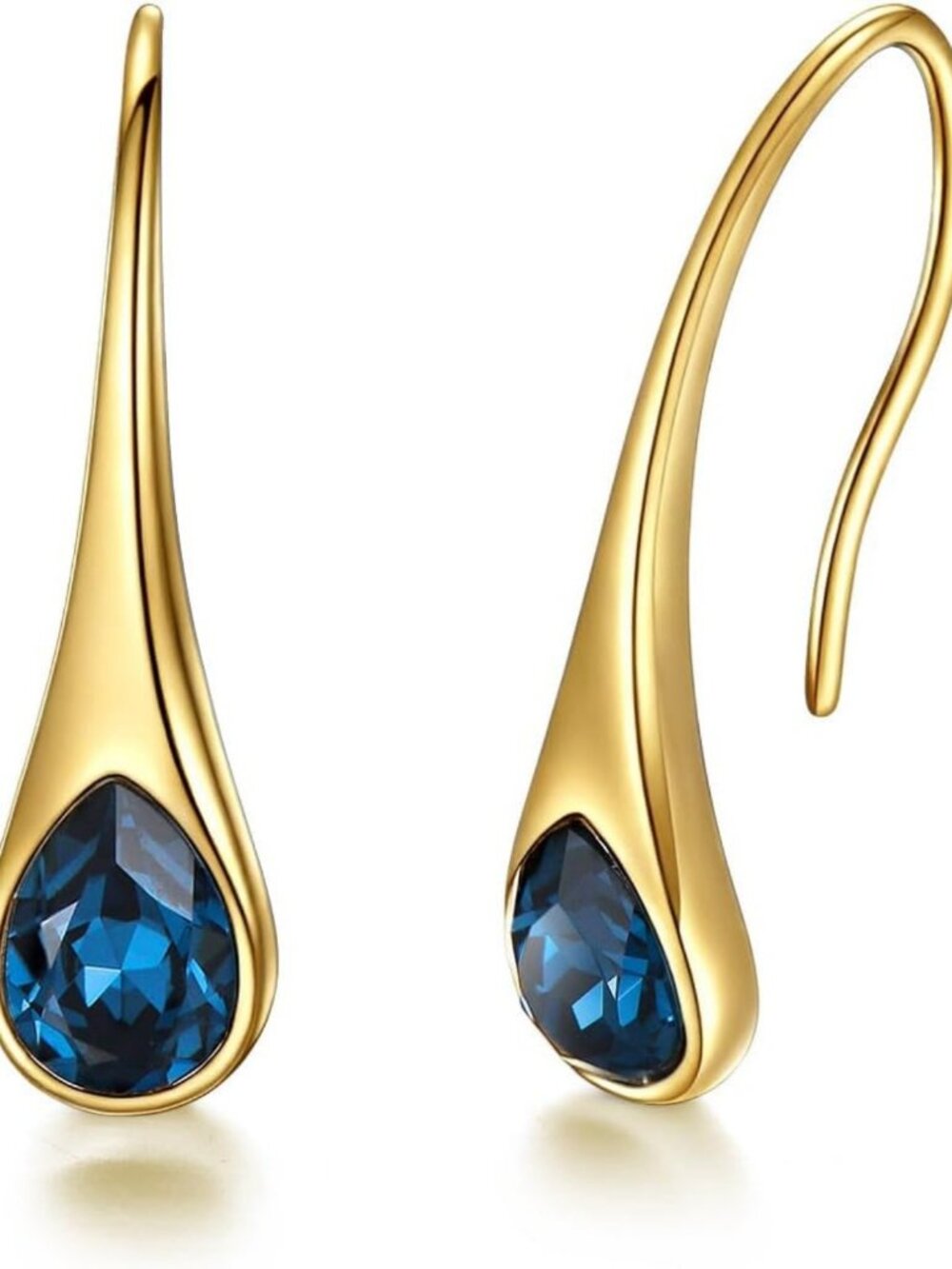 925 Sterling Silver Pear-Shaped Hook Earrings with Austrian Crystals, Modern